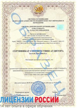 Образец сертификата соответствия аудитора №ST.RU.EXP.00006191-1 Серебряные Пруды Сертификат ISO 50001