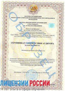 Образец сертификата соответствия аудитора №ST.RU.EXP.00006174-3 Серебряные Пруды Сертификат ISO 22000