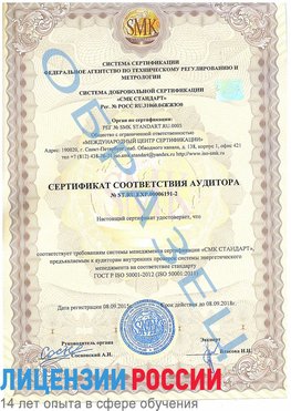 Образец сертификата соответствия аудитора №ST.RU.EXP.00006191-2 Серебряные Пруды Сертификат ISO 50001